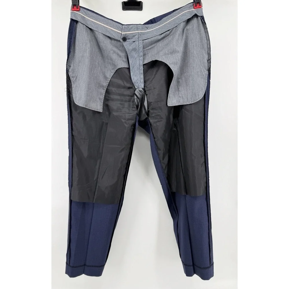 Hickey Freeman Men‎ 40x32 Navy Blue Gingham Check Wool Slacks Trousers